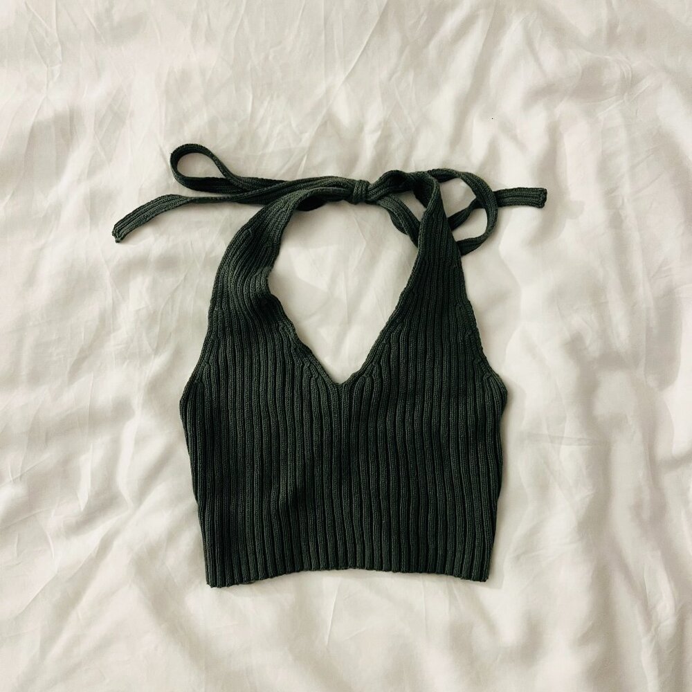 S Pacsun green cropped halter top